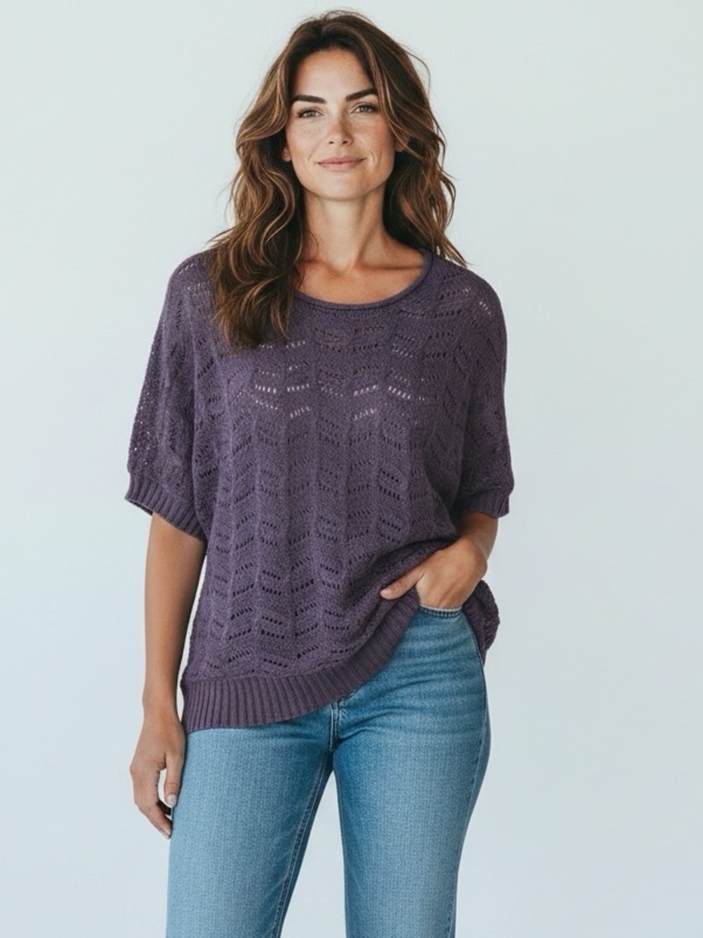 dELiA*s | Women's Purple Round Edge Eggplant Sweater Tunic Size XS